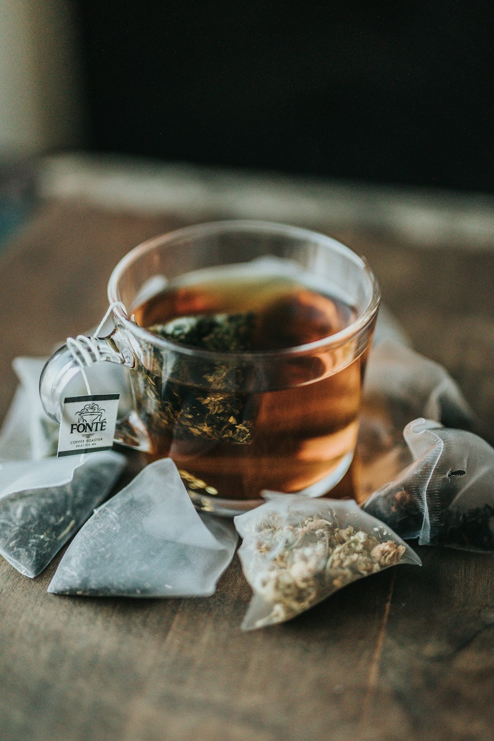 Loose-leaf green tea steeping
