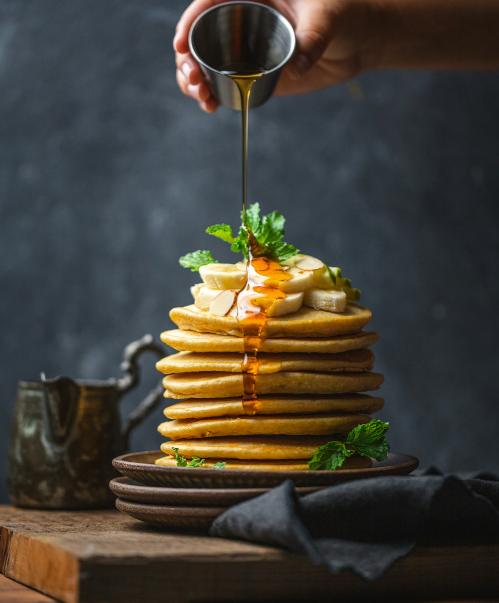 A stack of honey pancakes