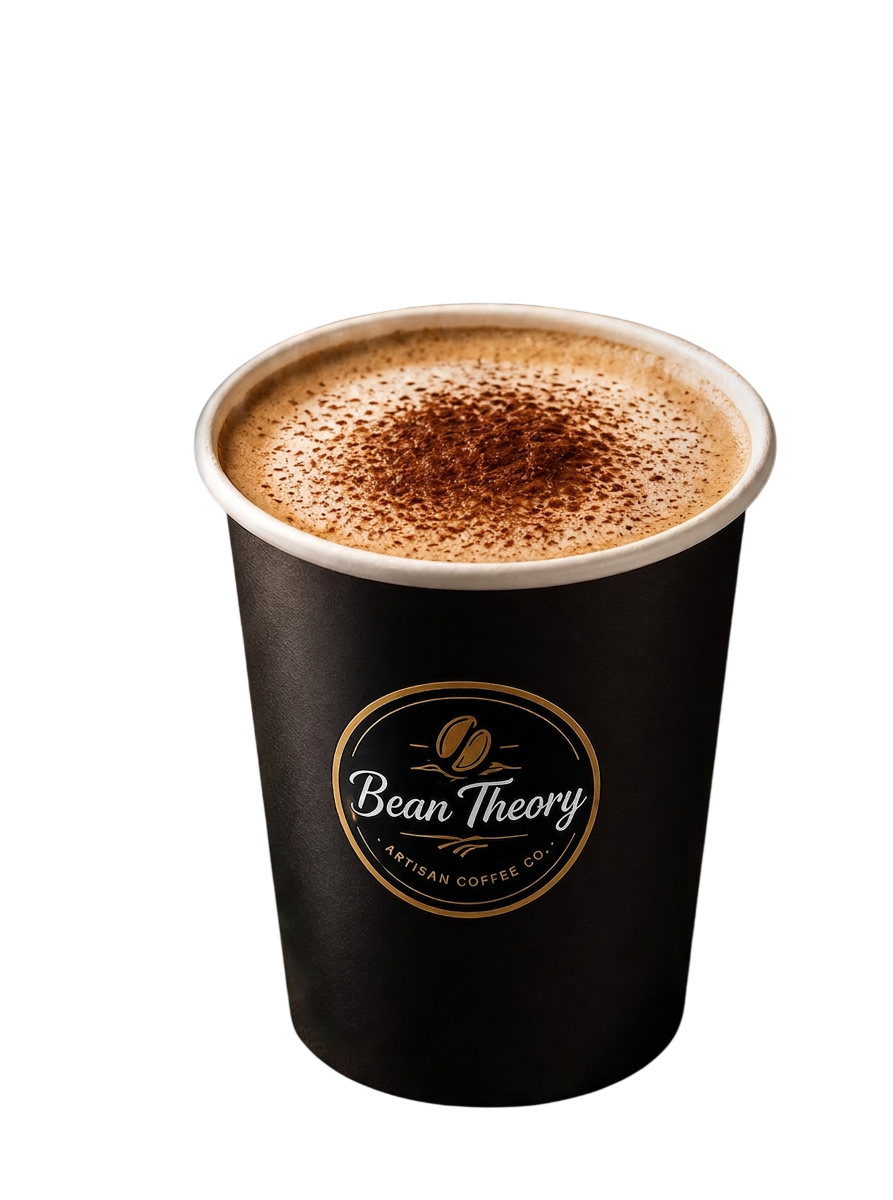 Bean Theory cappuccino cup with foam and a dusting of cocoa