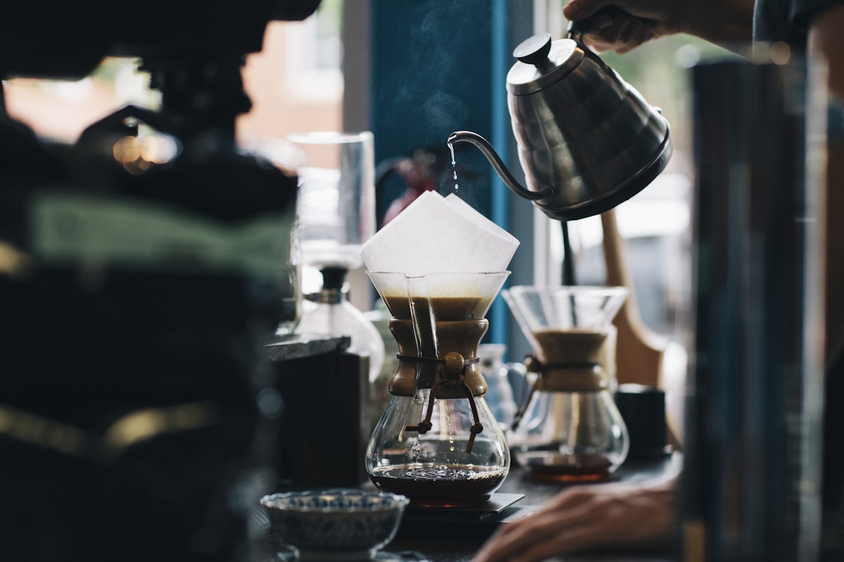A slow pour-over being brewed by hand