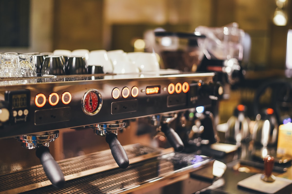 A professional espresso machine on the bar